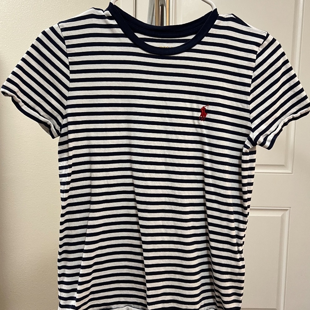 Polo Ralph Lauren, Blue W/ White Stripes Basic Tee, XS